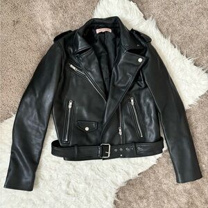 Philosophy Black Leather Jacket with Silver Metal